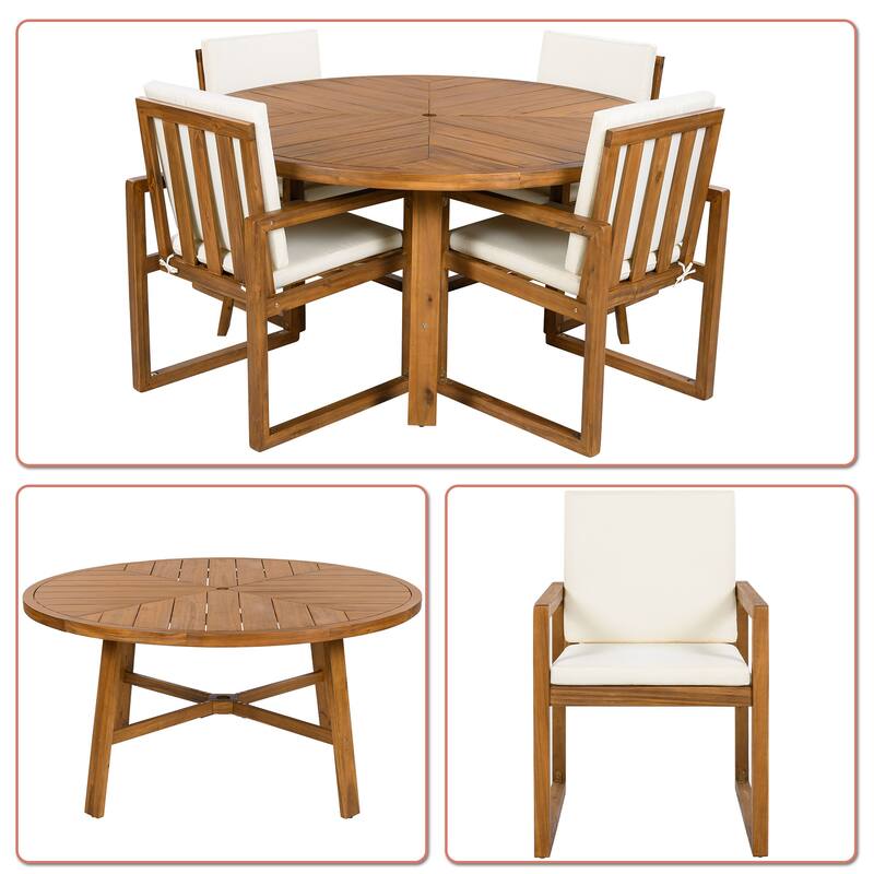 Classic Farmhouse Style 5-Piece Outdoor Patio Dining Set, Also for Indoor Use