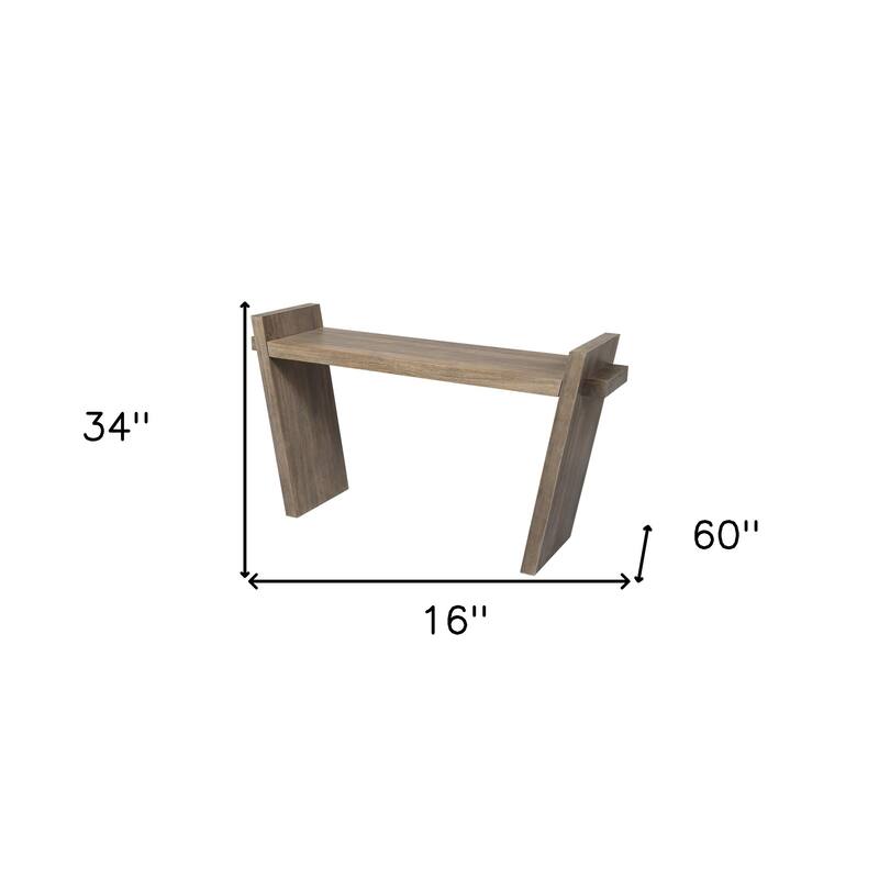HomeRoots Medium Brown Solid Mango Wood Finish Console Table With Slanted Base Design - 16