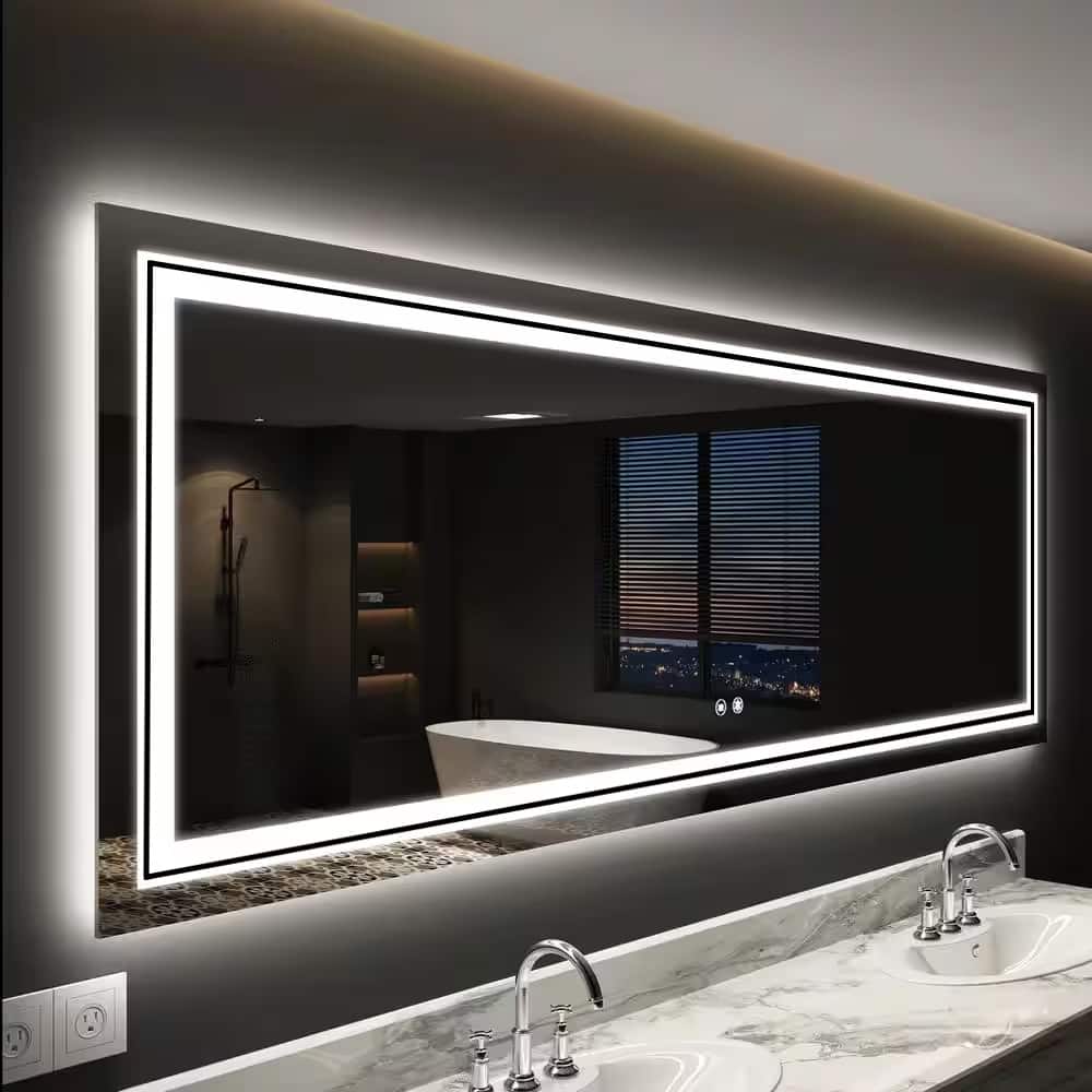 Oversized Large Rectangular LED Wall Bathroom Vanity Mirror Backlit and Front Light