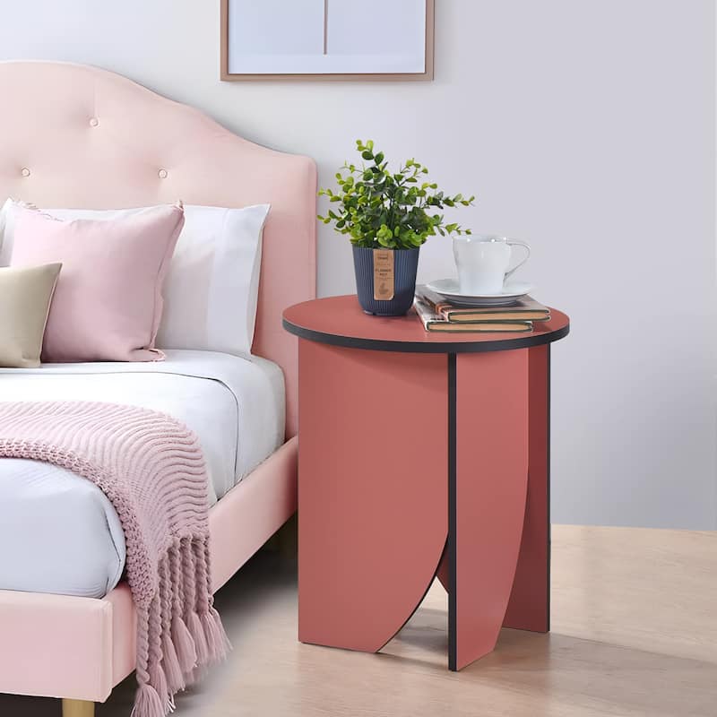 Zoe Modern Round Laminated Wood Accent End Table - Red