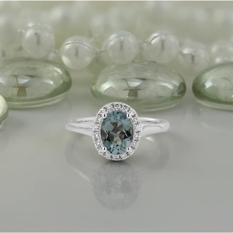 Auriya Classic 5/8ct Oval Aquamarine and Halo Diamond Engagement Ring 1/8cttw 14k Gold