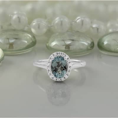 Auriya Classic 5/8ct Oval Aquamarine and Halo Diamond Engagement Ring 1/8cttw 14k Gold