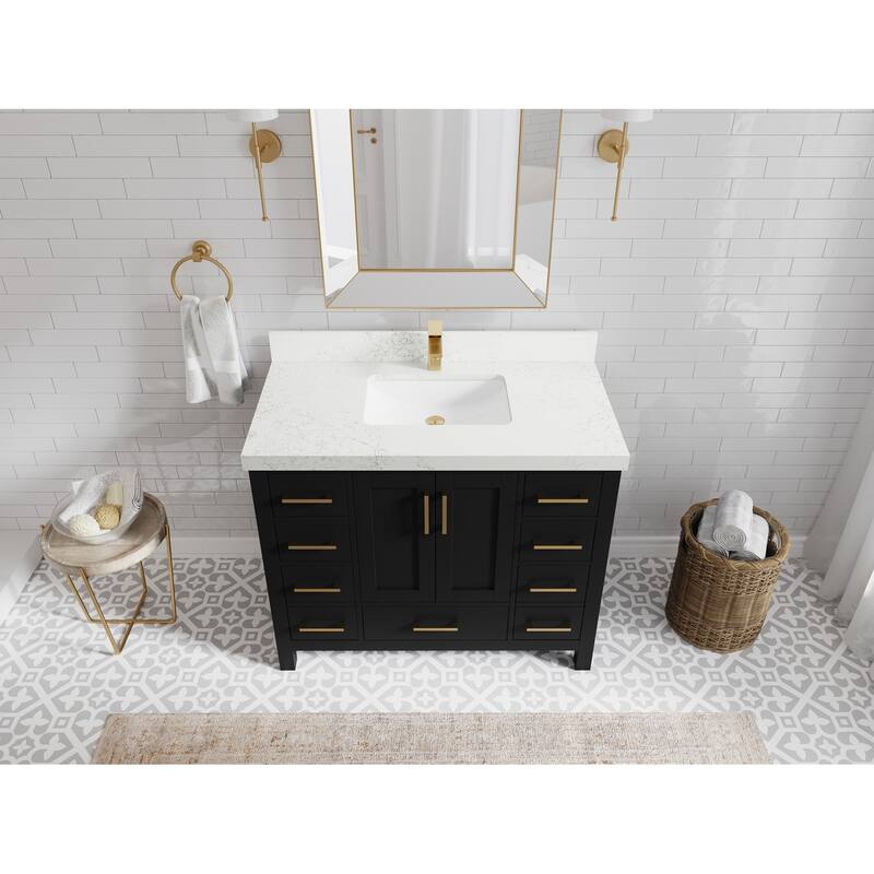 Willow Collections 42 in. W x 22 in. D Malibu Single Sink Bathroom Vanity with Countertop - 2" Empira White - Black