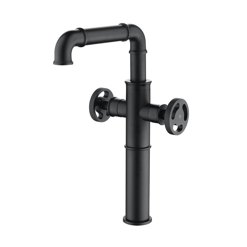 Single Hole Bathroom Vessel Sink Faucet 2 Handle Bathroom Vessel Faucet Bathroom Vanity Basin Mixer Tap With Rotating Spout - Matte Black