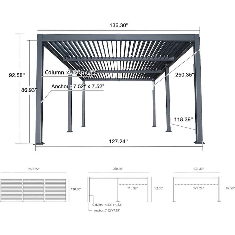 PURPLE LEAF Louvered Pergola Sun Shade Shelter with Adjustable Metal Roof for Patio Hardtop Pergola