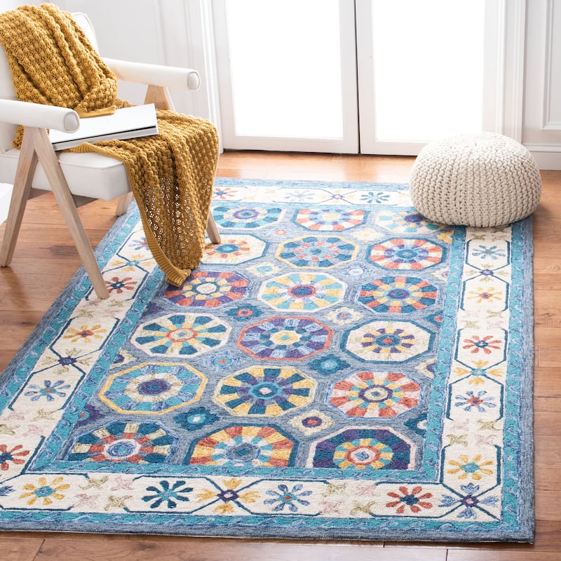 SAFAVIEH Handmade Metro Zylfie French Country Wool Rug - 4' x 6' - Blue/Ivory