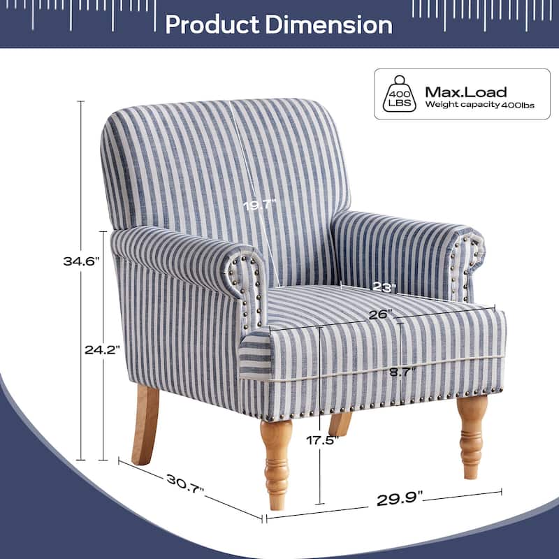 Rolled Armchair Accent Chair Set of 2 Blue/ Grey/ Brown