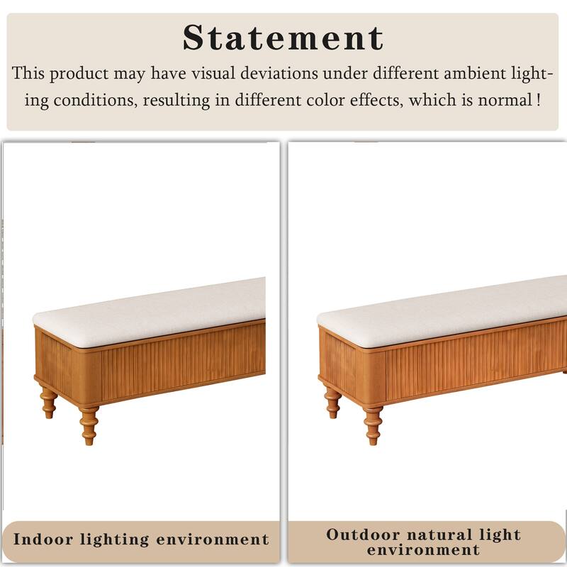 50.8" Multi-Functional Storage Ottoman Bench with Linen Seat, Solid Rubberwood Bed End Bench, Entryway Storage Bench