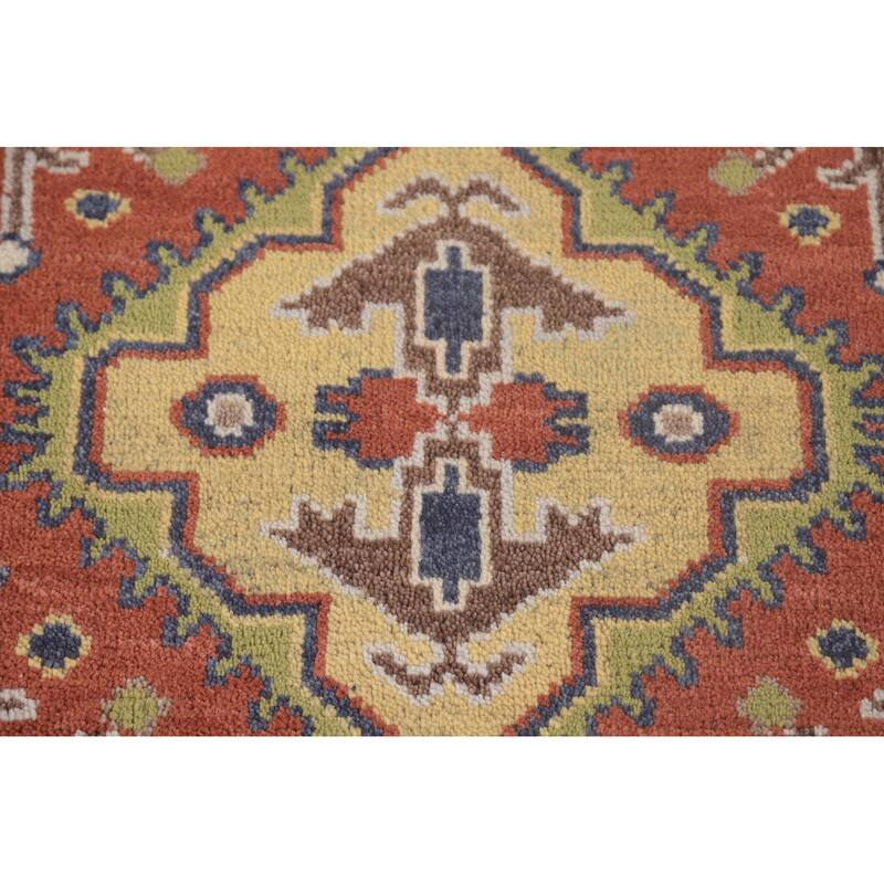Orange Geometric Kazak Oriental Runner Rug Handmade Wool Carpet - 2'7"x 7'10"