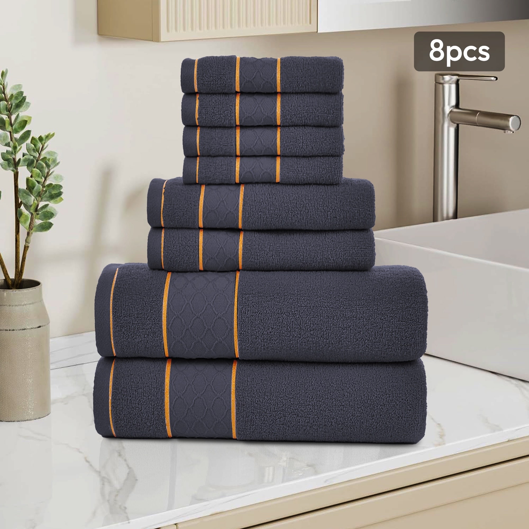 JML 8-Piece Cotton Bath Towel Set - Hotel Quality Bathroom Towels