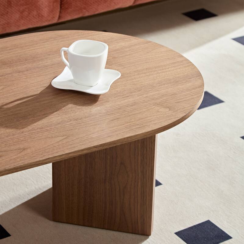 Length 39.37 Inch Modern Coffee Table,MDF Oval Coffee Table for Living Room,Small Coffee Table with Sturdy Pedestal