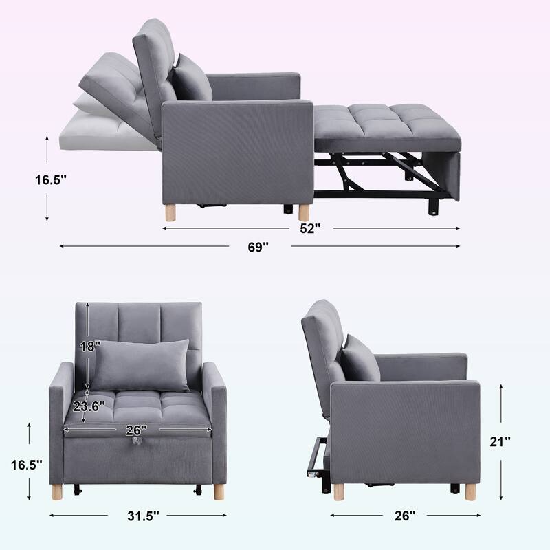 Modern Convertible Sleeper Sofa Chair Bed with Pillow