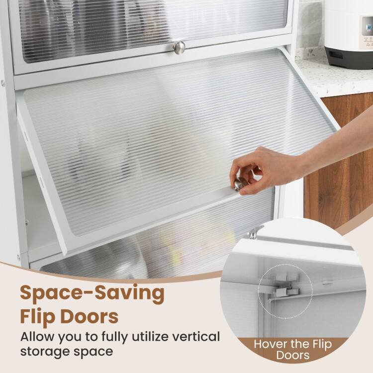 Metal Pantry Storage Cabinet with Flip Doors, Shelves and Casters - 28" x 13" x 62"