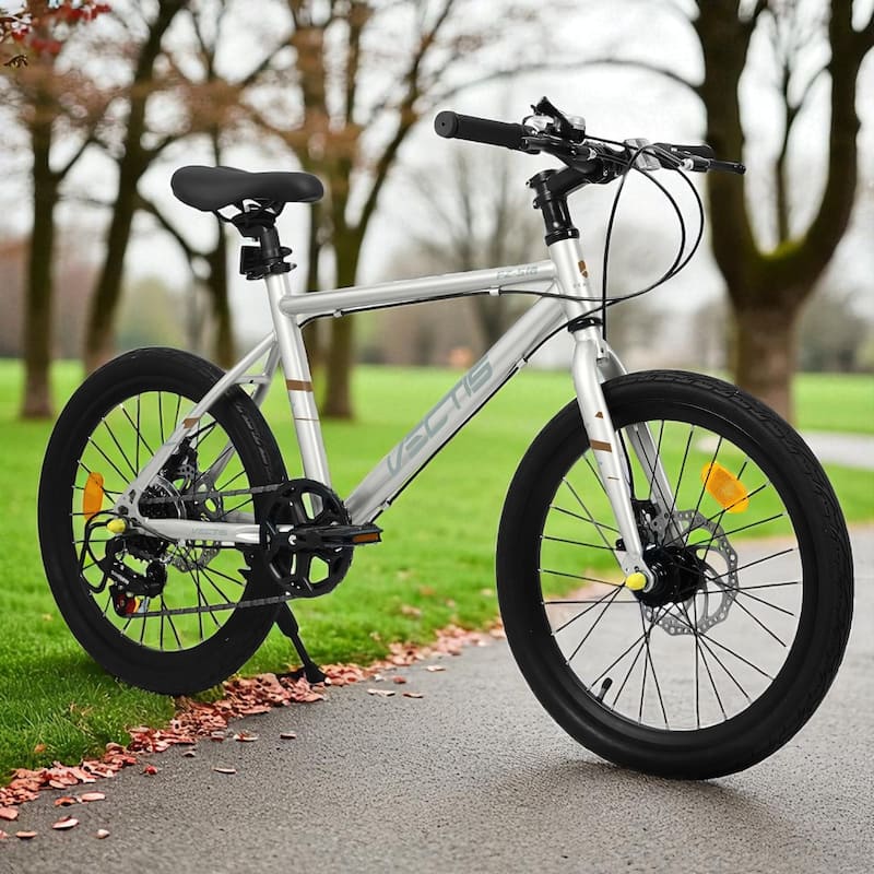 20 Inch Kids Road Bike, Boys & Girls Bicycle Ages 6-12, 7-Speed Steel Frame with Dual Disc Brakes - Grey