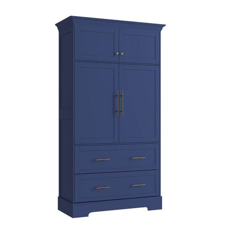 Farmhouse 72.6" Tall Kitchen Pantry with 4 Doors Storage Cabinet , 2 Drawers and Pull-out Trays for Cake Pan Storage Organizer