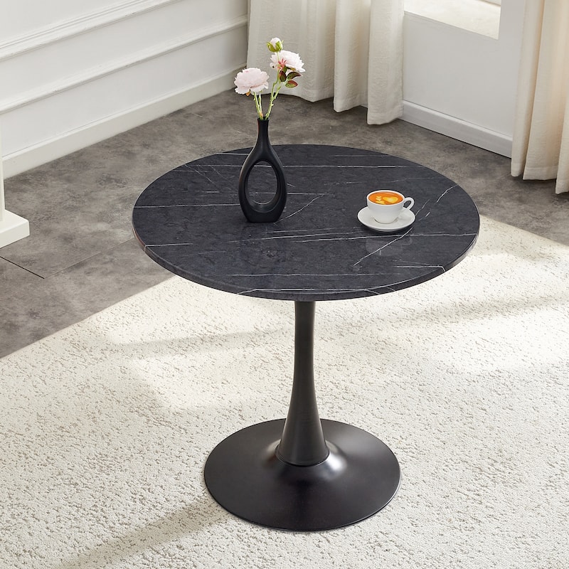 Round Dining Table, 31.5" Circle Tulip Table with Thickened Tabletop & Metal Pedestal, Mid Century Modern Bistro Table