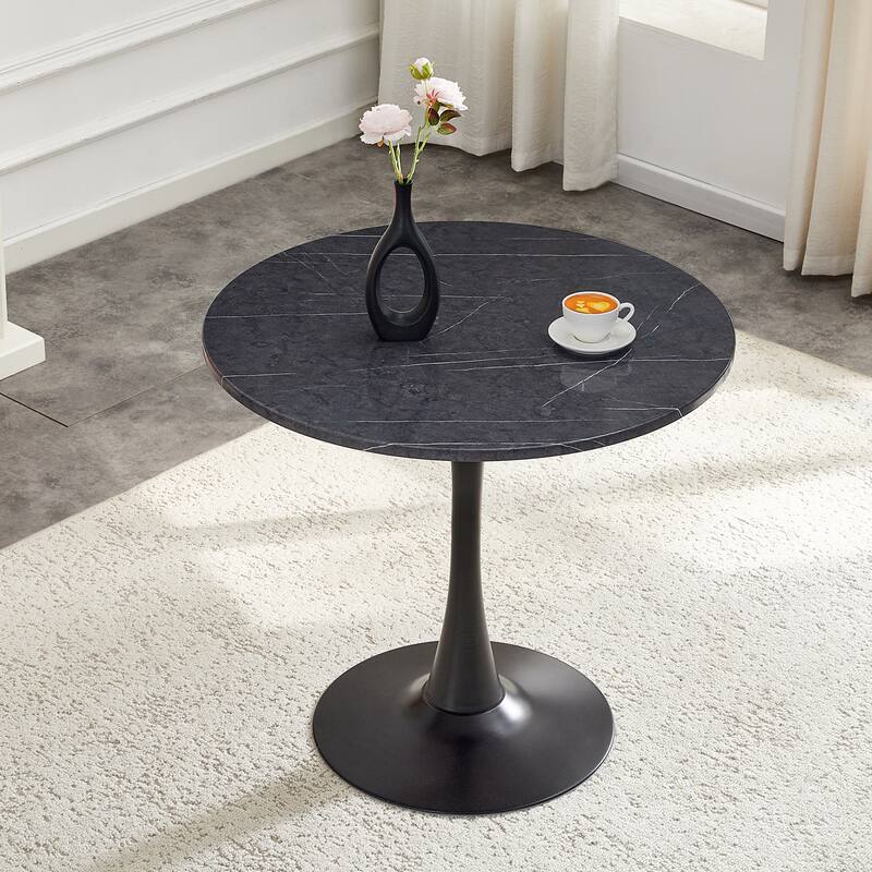 Round Thickened Table Top Coffee Table, Metal Pedestal Side Table Modern Bistro Table