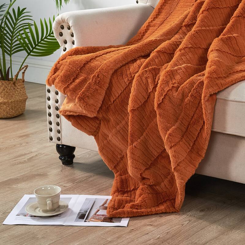 Sculpted Stripe FauxFur Throw Super Soft Cozy Blankets for Couch