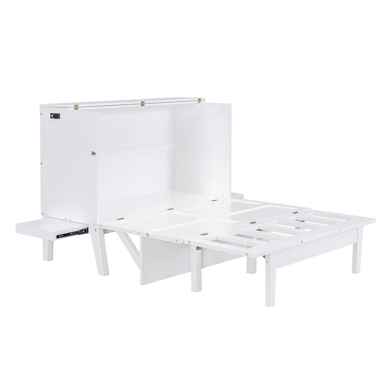 Full Size Murphy Bed with USB Port, Removable Shelves, and Space-Saving Design, White