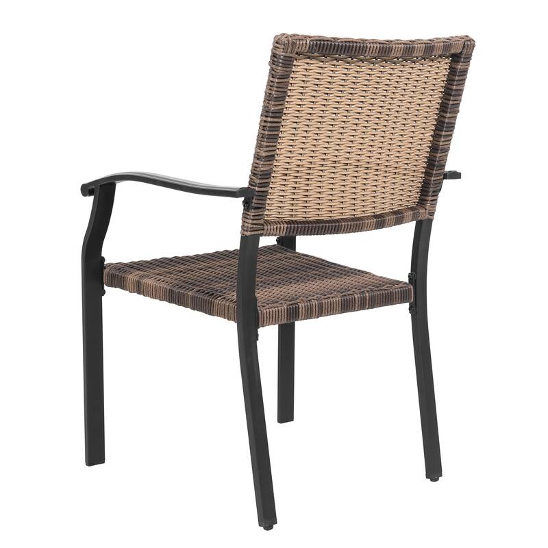 Outdoor Patio Iron Dining Chairs, All-Weather Wicker Material, Black