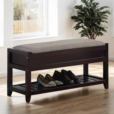 Seating Bench with Shoe Storage, Espresso/White