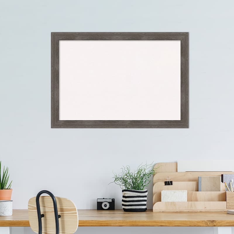 Pinstripe Lead Grey Wood Framed White Corkboard Bulletin Board