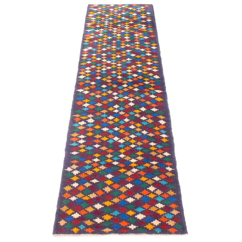ECARPETGALLERY Hand-knotted Afghan Dark Navy Wool Rug - 2'6 x 9'10