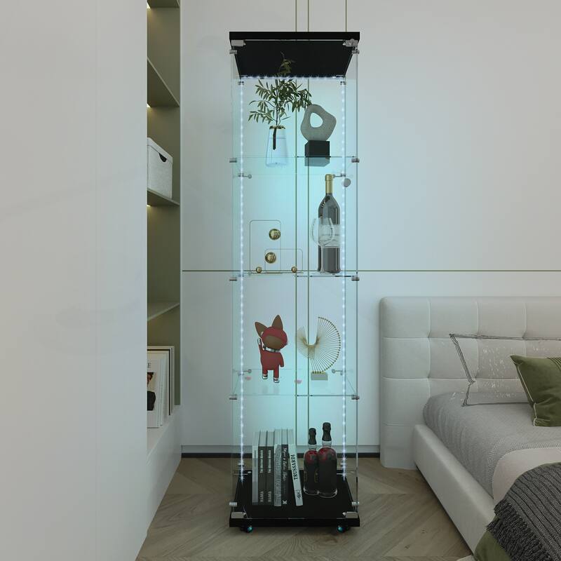 Versatile Tempered Glass Cabinet with Lock and Mobility for Various Spaces