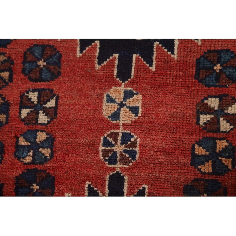 Geometric Sirjan Persian Vintage Runner Rug Handmade Wool Carpet - 3'8"x 9'4"