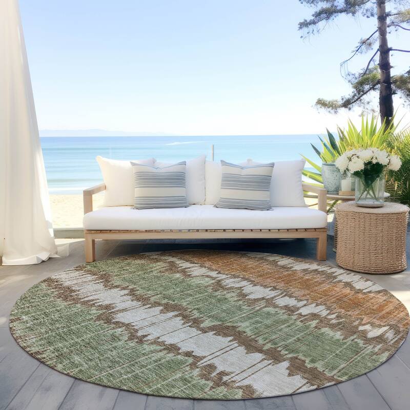 Machine Washable Indoor/ Outdoor Chantille Abstract Ombre Rug - Chocolate - 8' x 8'