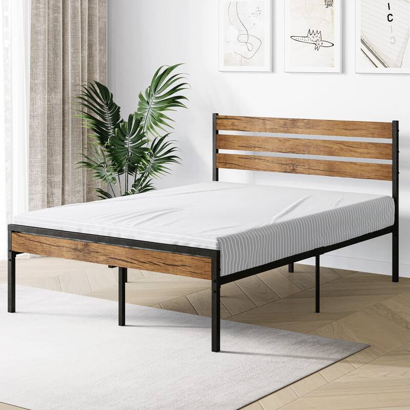 Platform Bed Frame with Wood Headboard No Box Spring Needed