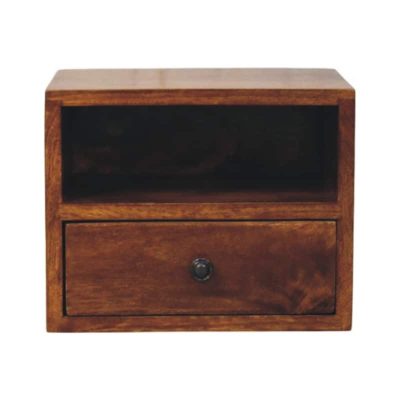 HomeRoots 12" Chestnut Solid Wood Square One Drawer Floating Nightstand