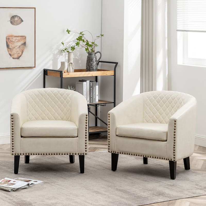 KINWELL 29" PU Faux Leather Club Armchair with Nailheads, Set of 2