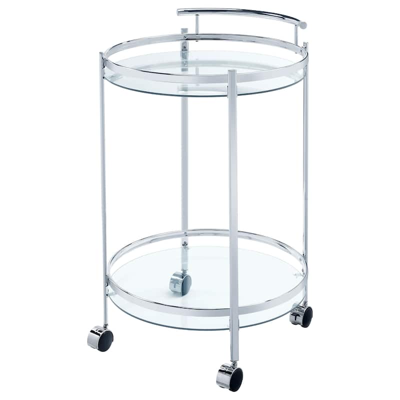 Chrissy 2-Tier Round Glass Shelf Metal Bar Cart