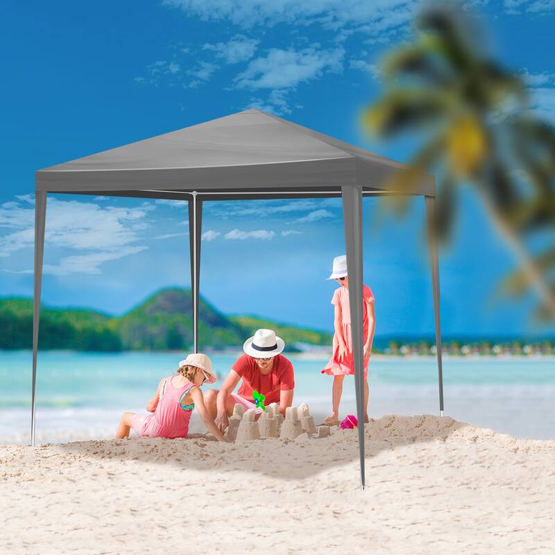 6.5x6.5 ft Grey Outdoor Waterproof PE Fabric Canopy Tent with Iron Frame and Sun Rain Protection