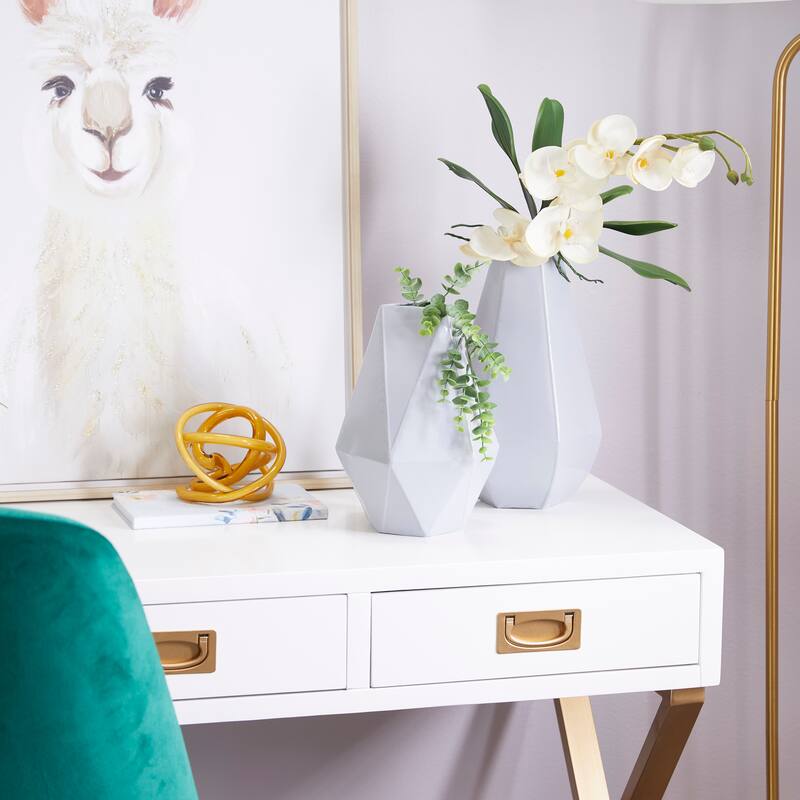 CosmoLiving by Cosmopolitan Metal Geometric Vase (Set of 2) - Blue, Cream, Yellow or White