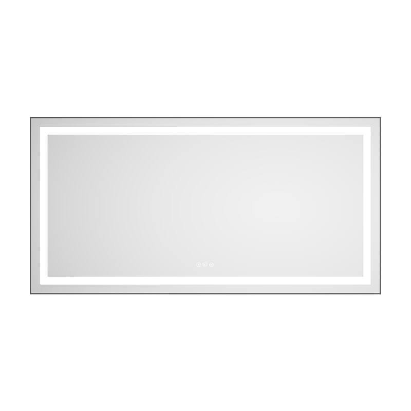 55" x 28" LED Bathroom Mirror with Front and Backlight, Wall Mounted Vanity Mirror with Aluminum Frame, Anti-Fog