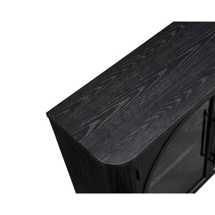 Modern, Contemporary Wood 80" Console with glass doors, TV Stand, Accent Cabinet, Fully Assembled, Black - 80"W x 32"H x 15"D