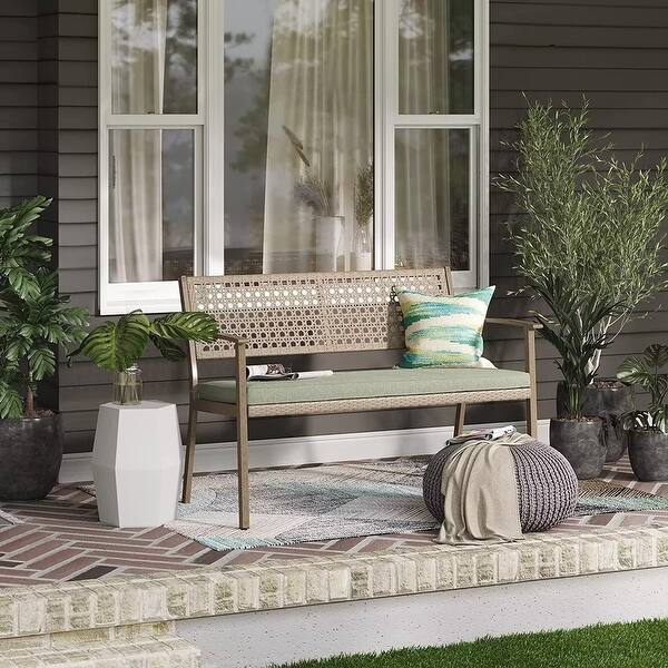 Garden Bench Wicker Rattan 2Person Outdoor Benches with Cushion Patio Loveseat for Front Porch