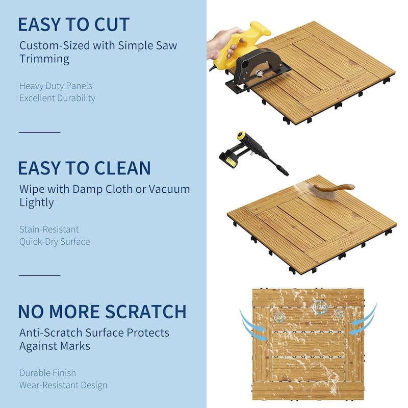 Water Resistant 22 Pack 12"X12" Wood Patio Flooring Deck Tiles for Indoor & Outdoor Use - 22-Pack