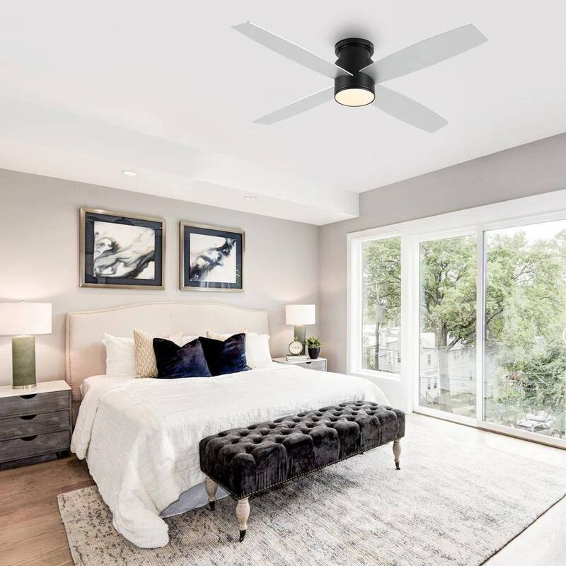 MLiAN Flush Mount DC Ceiling Fan with Lights and Remote, 4 Reversible Blades