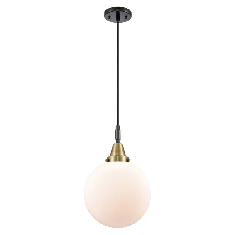 Innovations Lighting Downtown Urban - Caden Beacon - 1 Light 10" Cord Hung Mini Pendant - Black Antique Brass/Matte White Shade