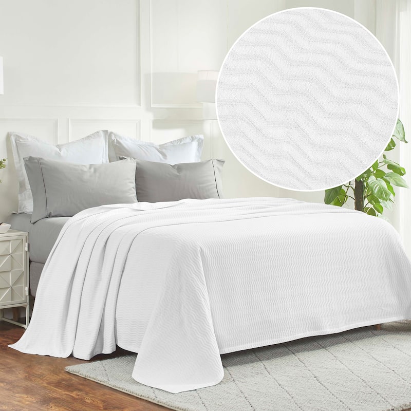 Superior Jena Cotton Textured Chevron Lightweight Woven Blanket - King - White