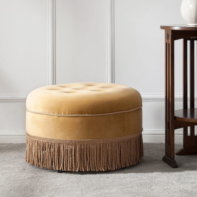 Yaris Upholstered Round Accent Ottoman - Gold Yellow Velvet