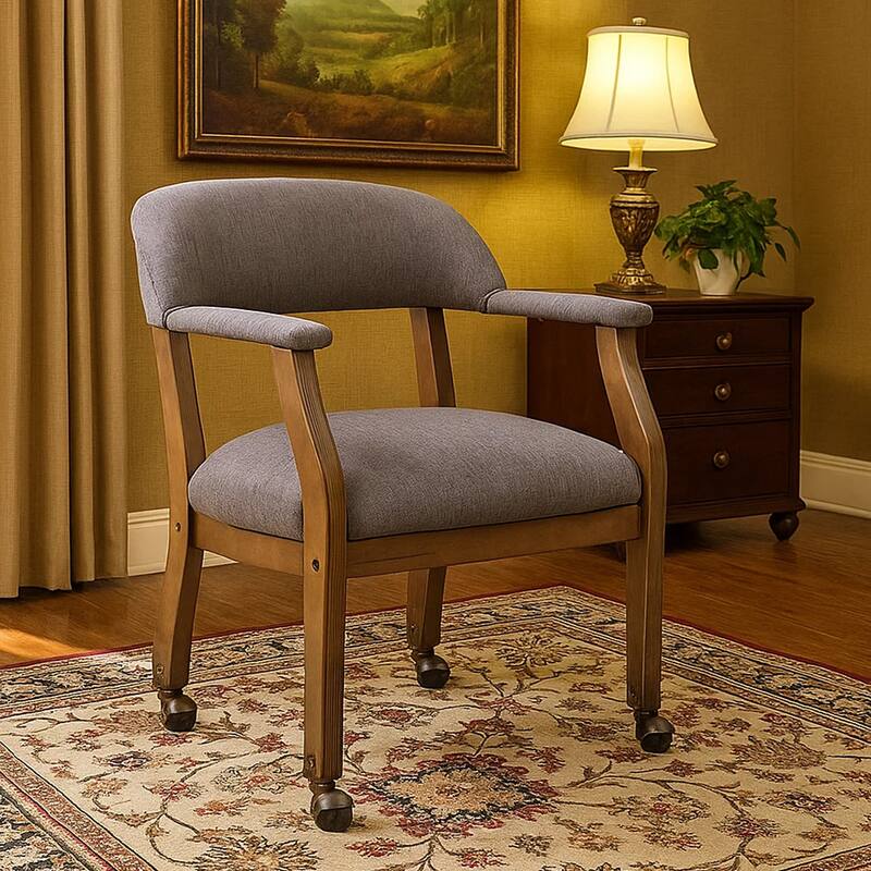 Anna Captain Chair, Driftwood Finish, Hooded Brass Casters, Gray Linen