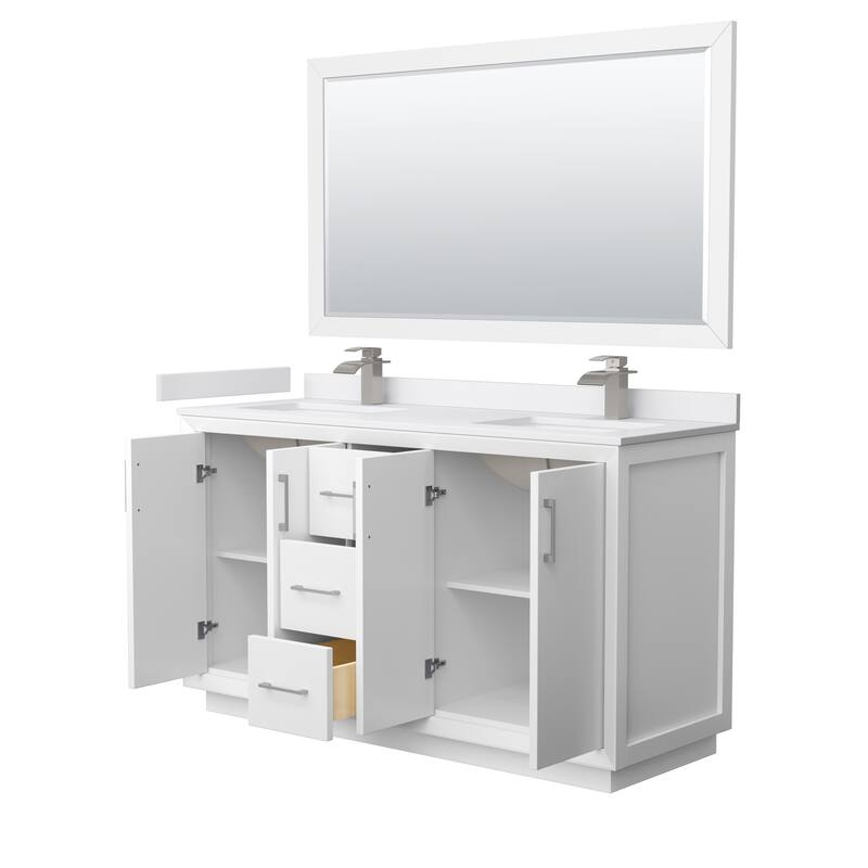 Strada 60-Inch Double Vanity Set, Cultured Marble Top, 58-Inch Mirror