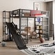 preview thumbnail 14 of 22, Industrial Full Size Loft Bed with Basketball Hoop, Slide & Stairs, Heavy Duty Metal Loft Bed Frame with Shelf, Desk & Wardrobe