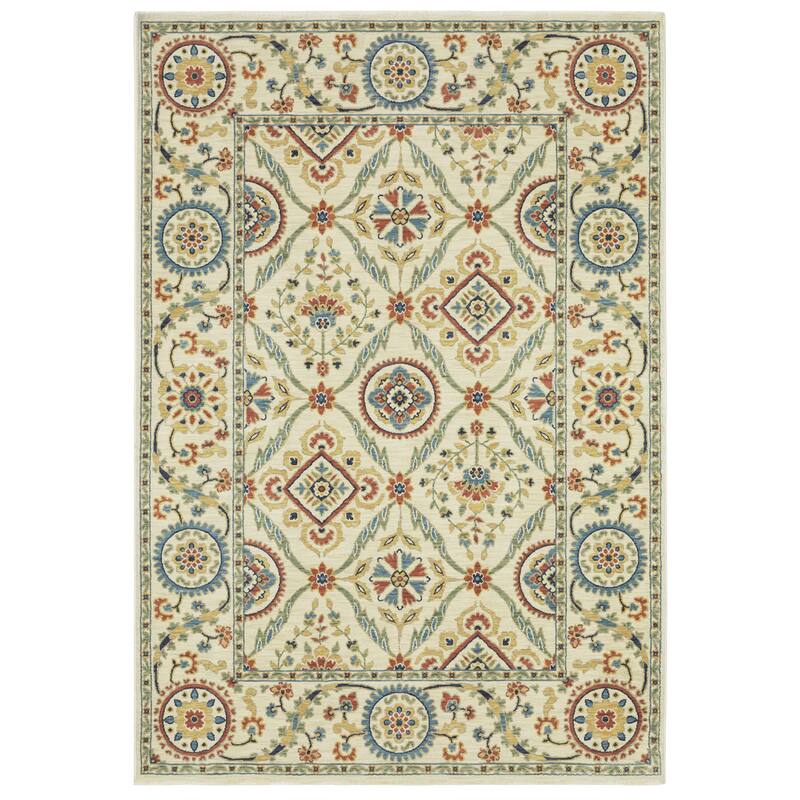 Style Haven Federica Bohemian Medallions Ivory/ Multi Fringe Edge Area Rug - 3' 3" x 5' - Runner/Rectangle