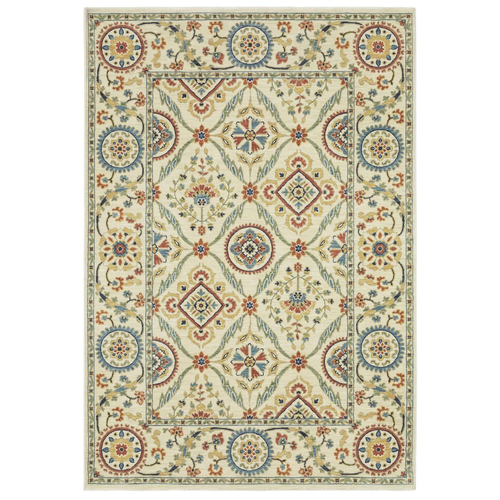 Style Haven Federica Bohemian Medallions Ivory/ Multi Fringe Edge Area Rug