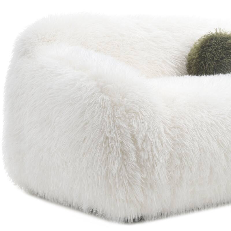 Furniture of America Cynra Modern 66-inch Faux Fur Loveseat with Ball Pillow